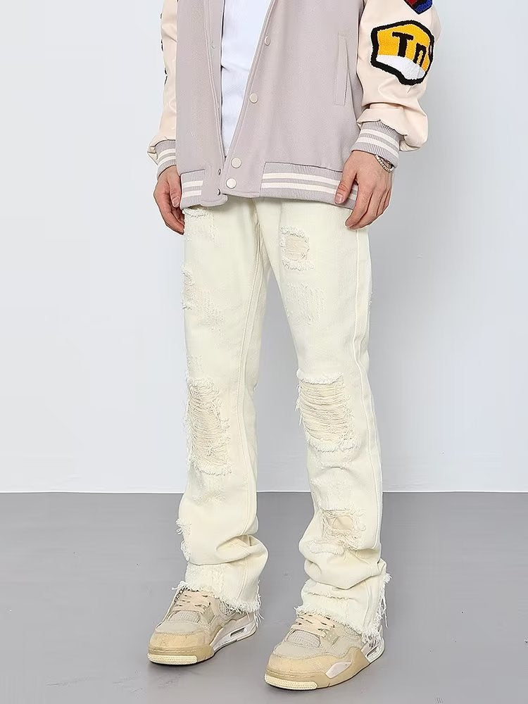 Men's And Women's Fashionable Frayed Hem Ripped Jeans