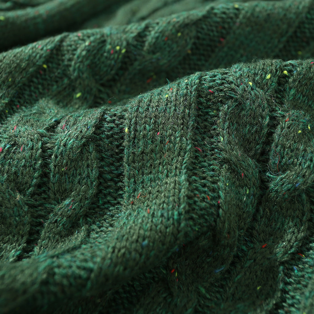 Pure Color Jacquard Twist Ripped Sweater Men's High Street Idle Style