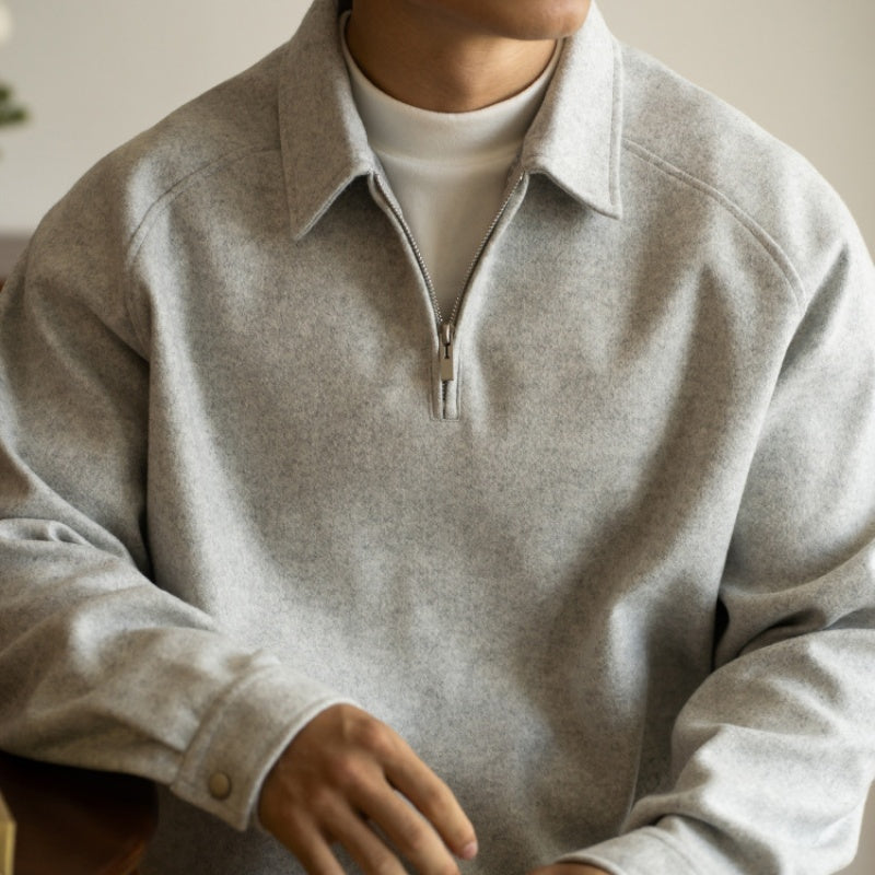 Half Zipper And Lapel Sweater For Men Spring And Autumn New