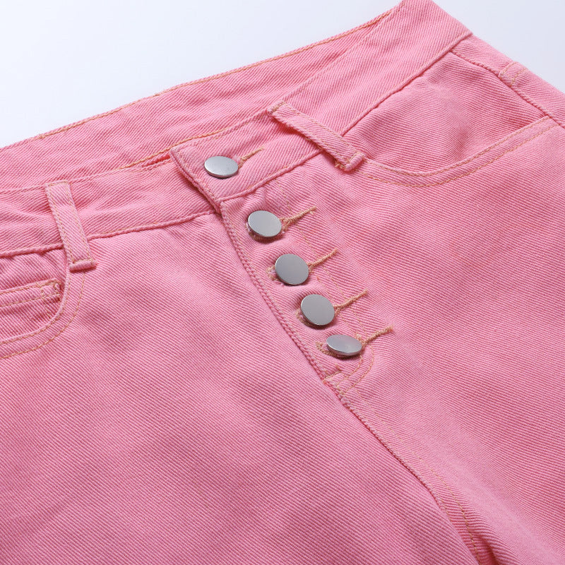 Women's High Waist Ripped Straight Wide Leg Jeans