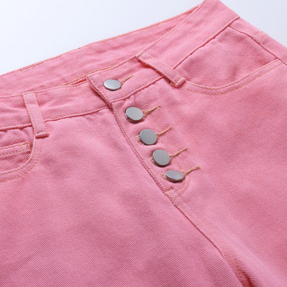 Women's High Waist Ripped Straight Wide Leg Jeans