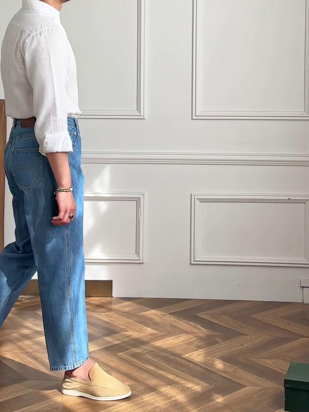 High Waisted Straight Leg Denim Pants Italien Style
