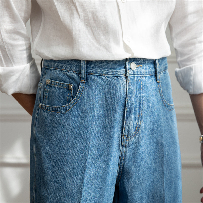 High Waisted Straight Leg Denim Pants Italien Style