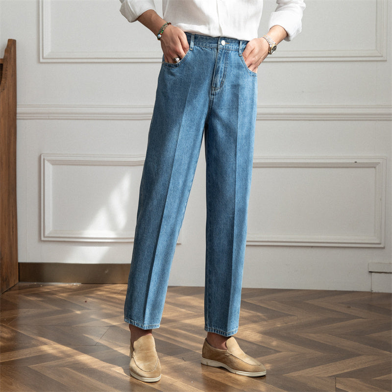 High Waisted Straight Leg Denim Pants Italien Style