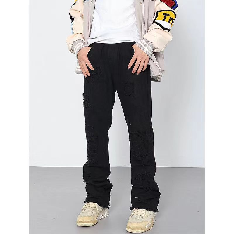 Men's And Women's Fashionable Frayed Hem Ripped Jeans