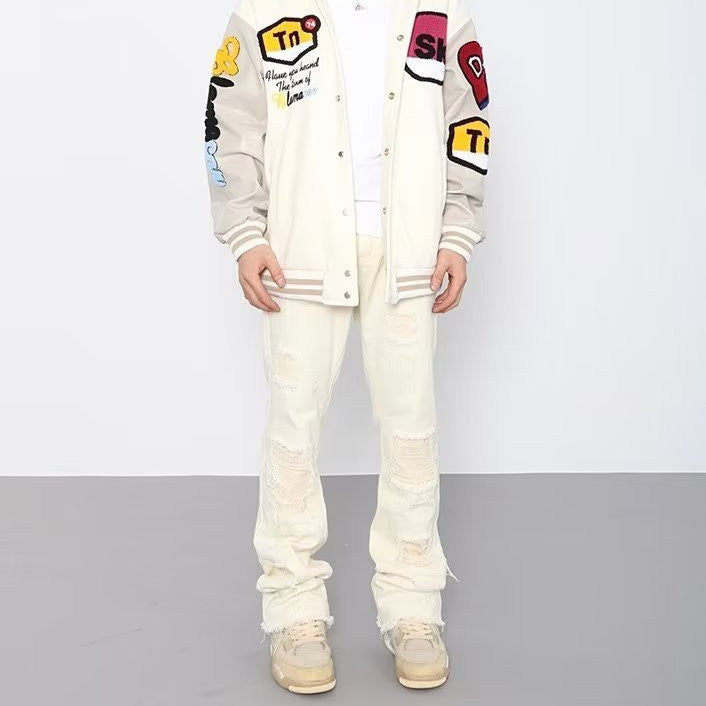 Men's And Women's Fashionable Frayed Hem Ripped Jeans