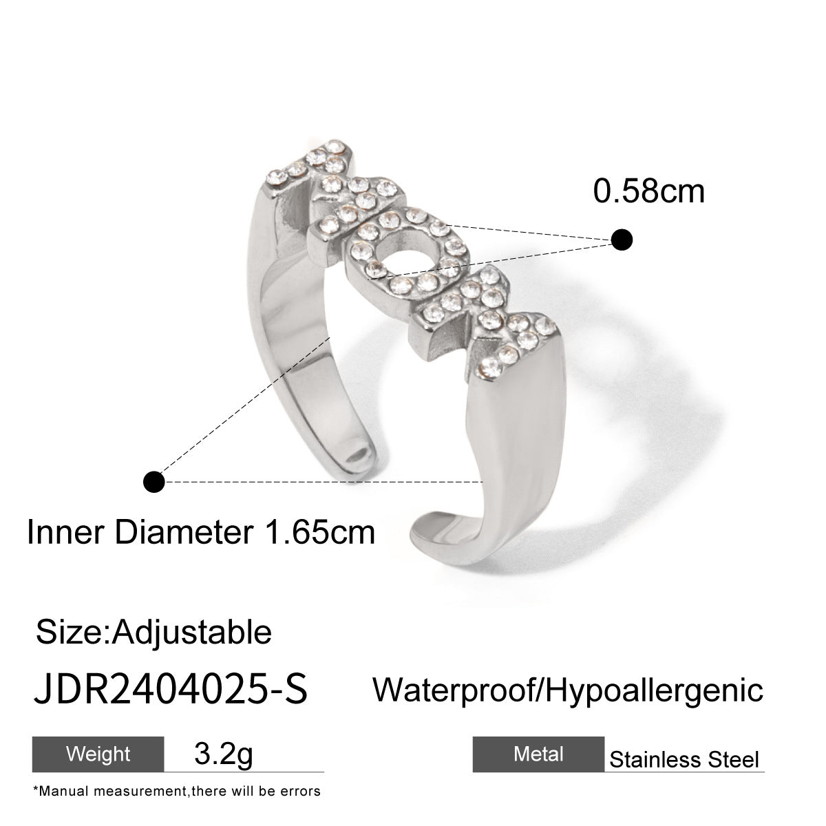 Minimalist Titanium Steel Stainless Steelgift MOM Letter Rhinestone Ring