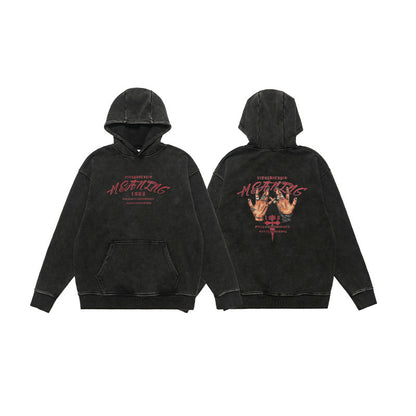 American Street Letter Printed Washed Distressed Sweater