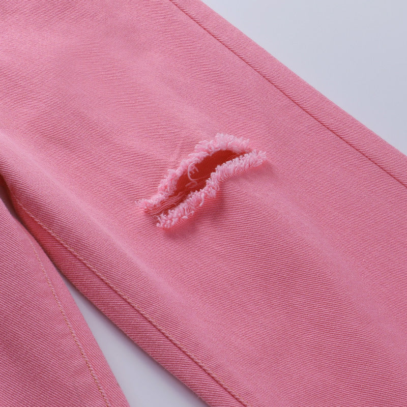 Women's High Waist Ripped Straight Wide Leg Jeans